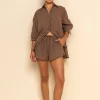 REMI SHORT - MOCHA PINSTRIPE